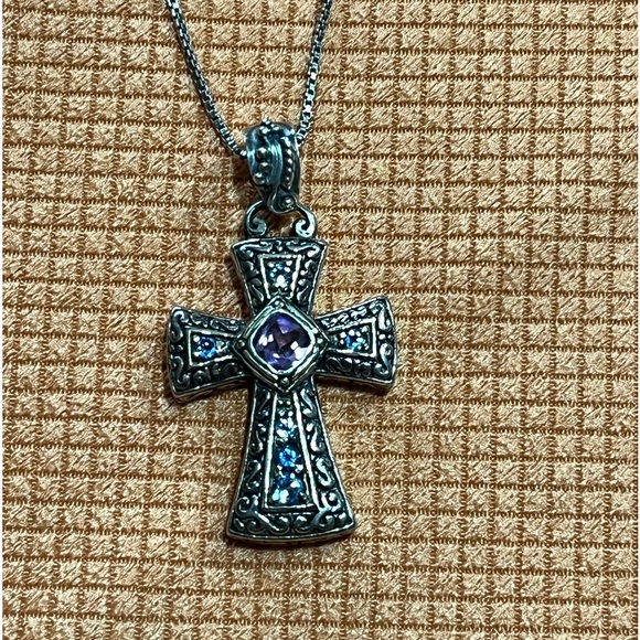 Sterling silver/jewels celtic cross pendant with box chain - Picture 2 of 4